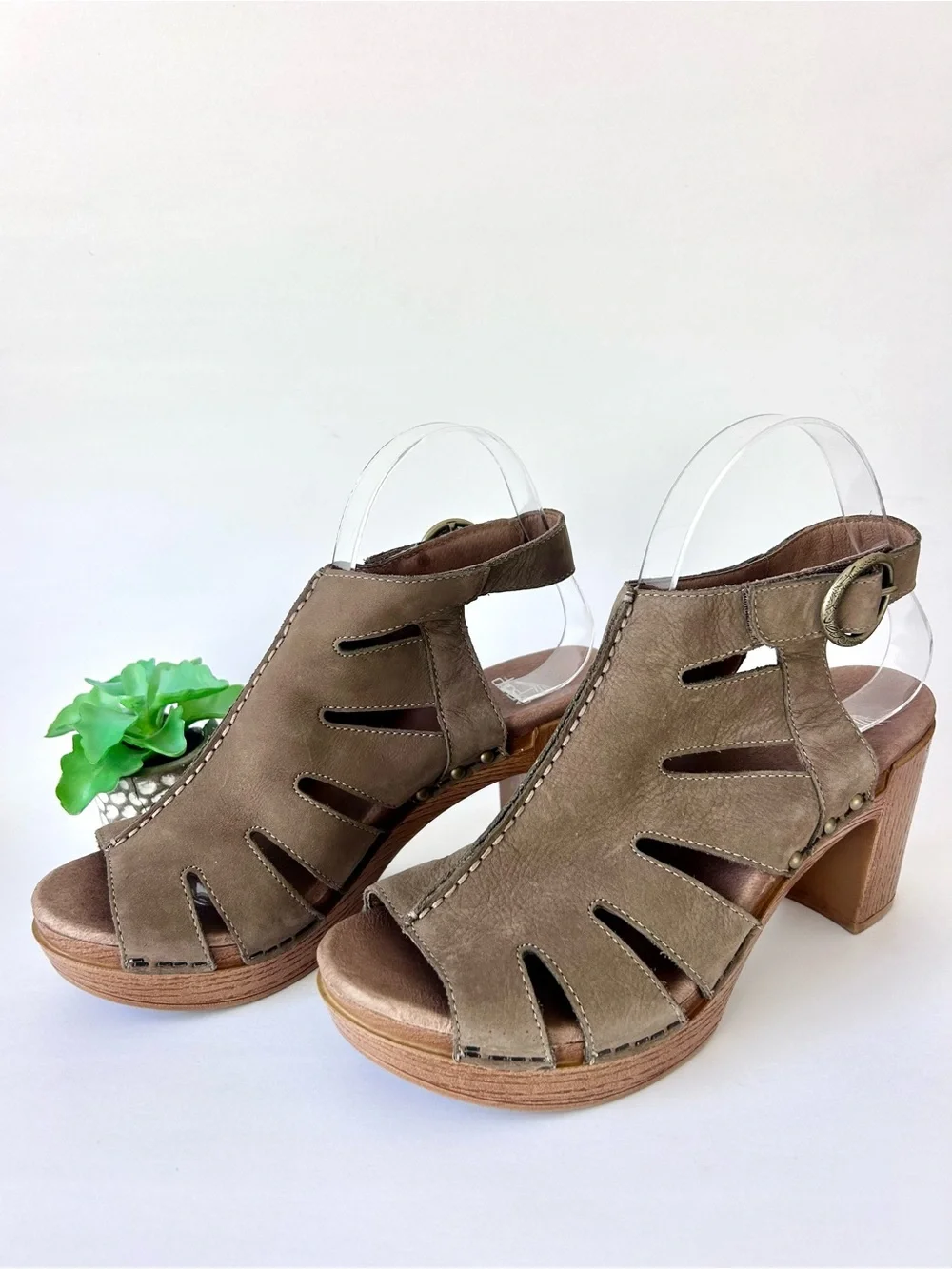 Dansko Demetra Cutout Taupe Suede Peep Toe Bootie